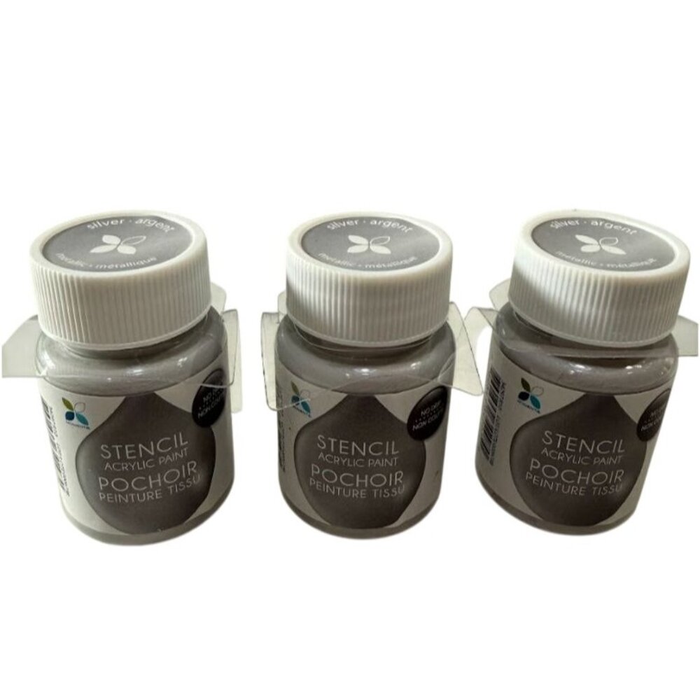 Stencil Acrylic Paint Silver 2 Fl Oz Non-Toxic No Drip Full Coverage 3 Pack